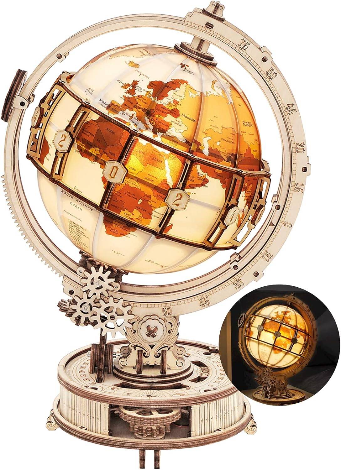 ROKR 3D Wooden Puzzles Illumined Globe ze stojakiem