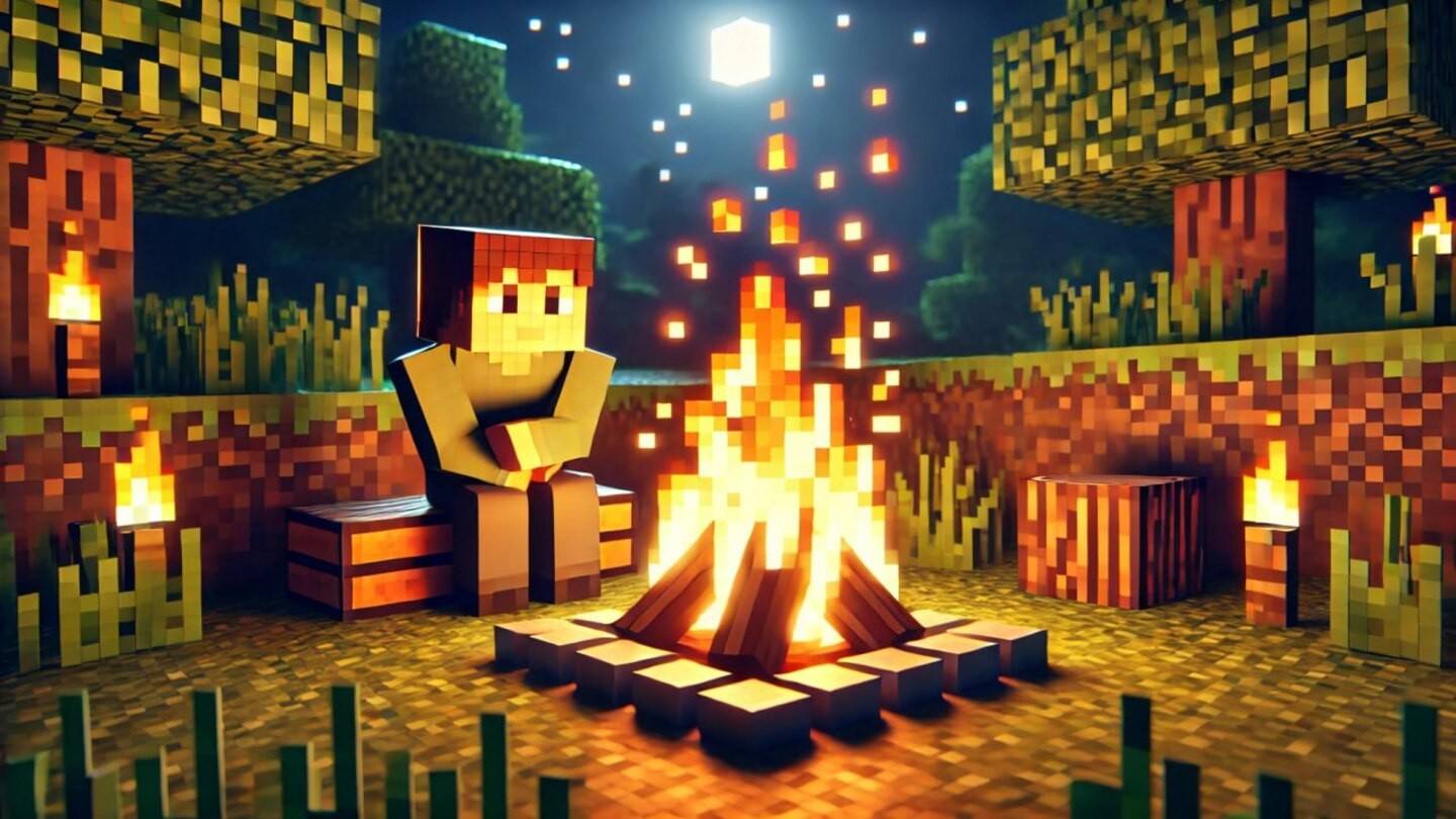 Grundlagen des Überlebens in Minecraft: Bauen eines Lagerfeueres im Spiel