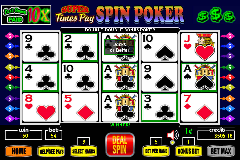 Super Times Pay Spin Poker - FREE Скриншот 0