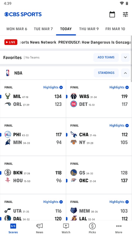 CBS Sports App: Scores & News Скриншот 1