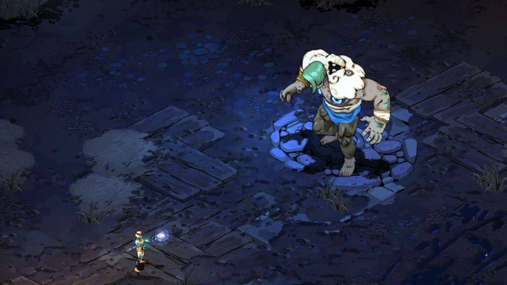 Screenshot mula sa Hades 2, na nagpapakita kay Melinoe na haharapin laban sa napakalaking cyclops polyphemus