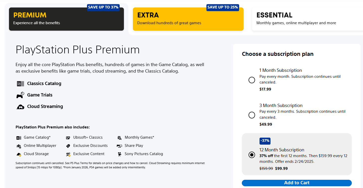 Ang PlayStation Plus Extra at Premium ay bumagsak sa $ 99.99 para sa isang taon, ngunit para lamang sa mga bago o nag -expire na mga miyembro