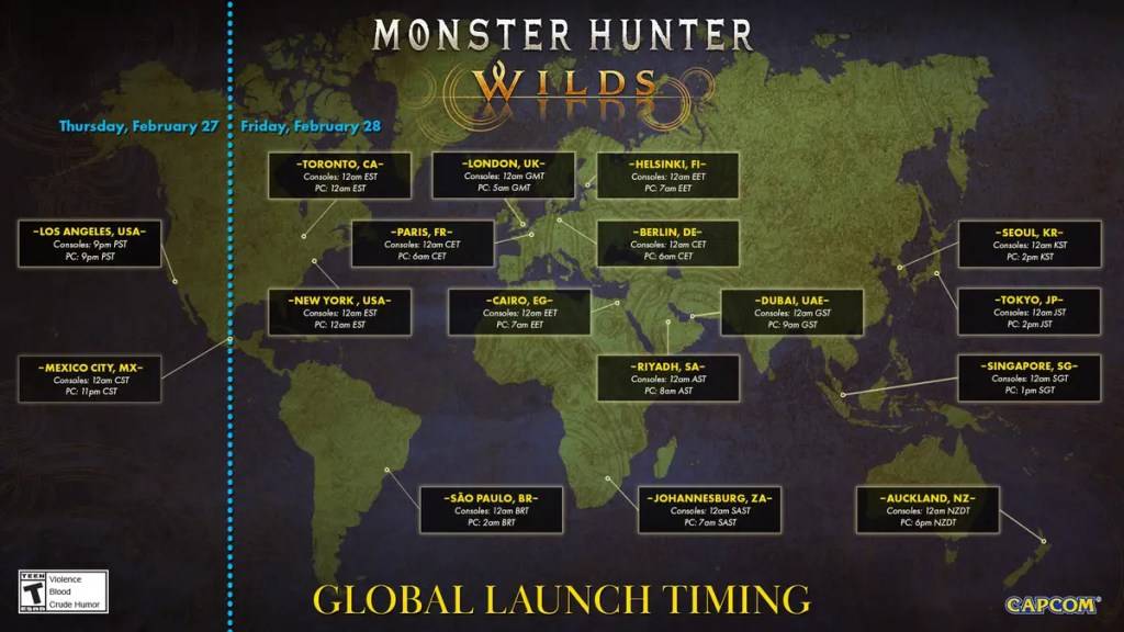 Monster Hunter Wilds release times