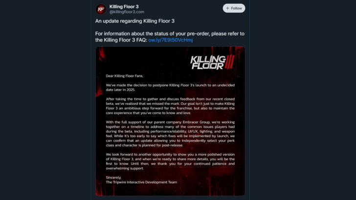 Killing Floor 3 วันที่วางจำหน่ายเลื่อนออกไปสู่ปี 2025 หลังจากปิดเบต้าที่ผิดหวัง