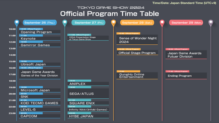 Tokyo Game Show 2024 Program Schedule