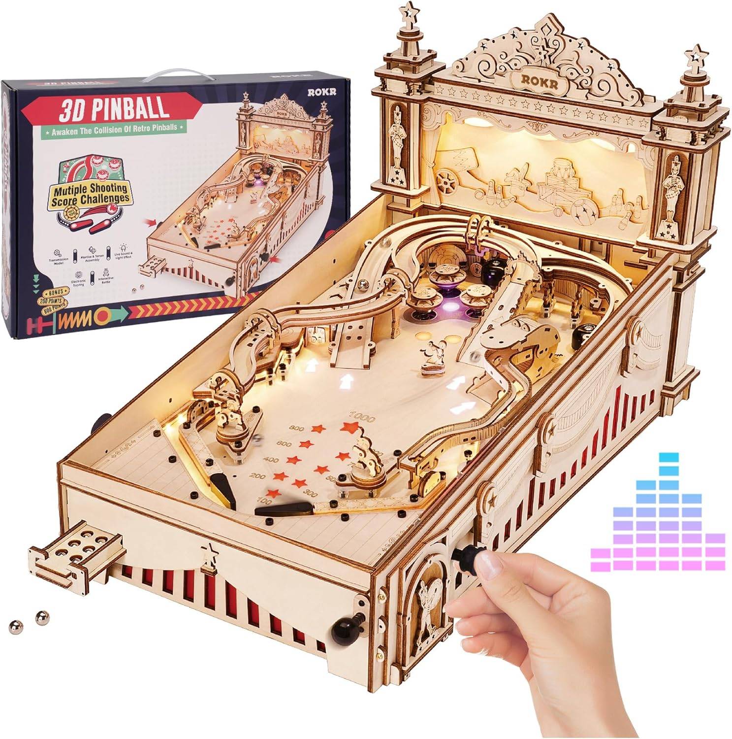 ROKR 3D Wooden Puzzles Miniature Pinball Machine