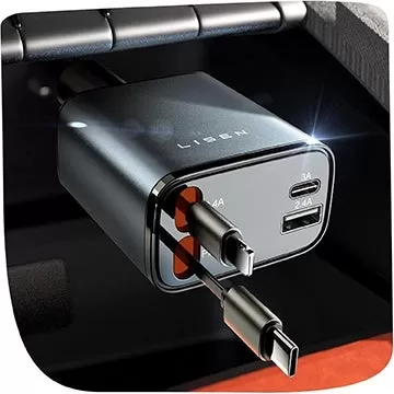 Carregador de carro Lisen com USB-C retrátil, Lightning Cables abaixo de US $ 15
