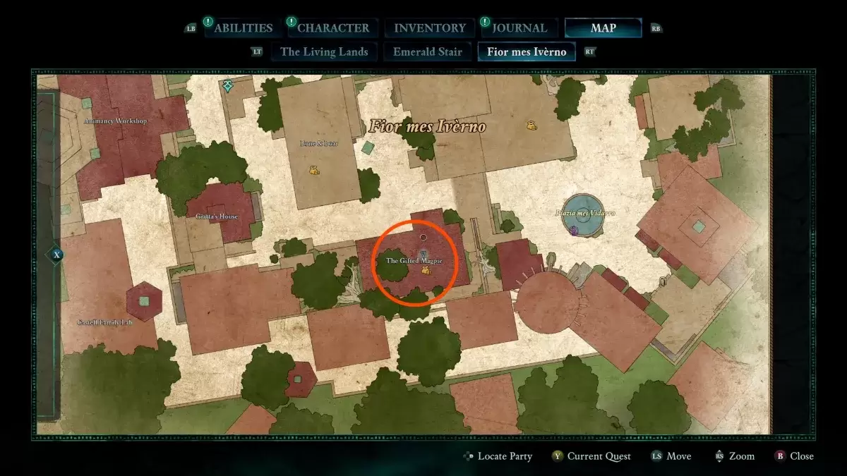 Avowded gameplay showing the marked location of the Practical Pockets Treasure Map, marked in Fior mes Iverno