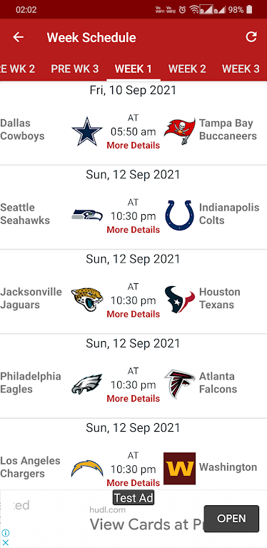 NFL 2024 Schedule Scores Captura de pantalla 2