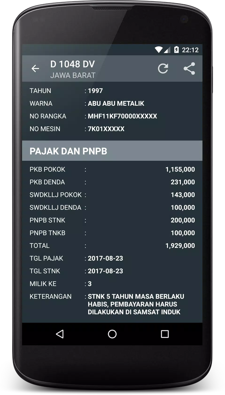 Schermata Cek Pajak Kendaraan 3